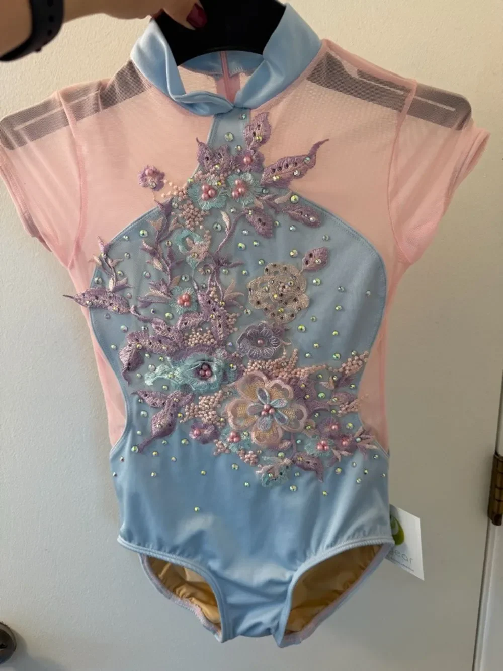Ilo Gear Glamorous modest mandarin leotard custom solo dance costume blu pink LC